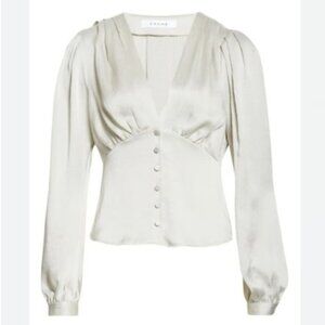NWT Frame Empire Waist Silk Blouse - Gray pearl - Long Sleeve Top